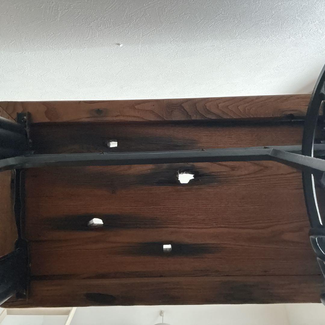 ミシン型テーブル　アンティーク風　小型　キャスター付き　アイアン　木製テーブル