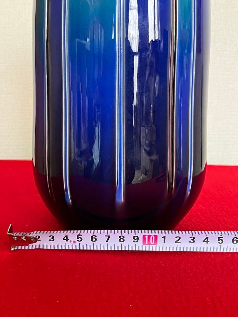 【極上品】人間国宝 徳田八十吉（正彦銘）彩釉 線文 花瓶 約26.5㎝ T248