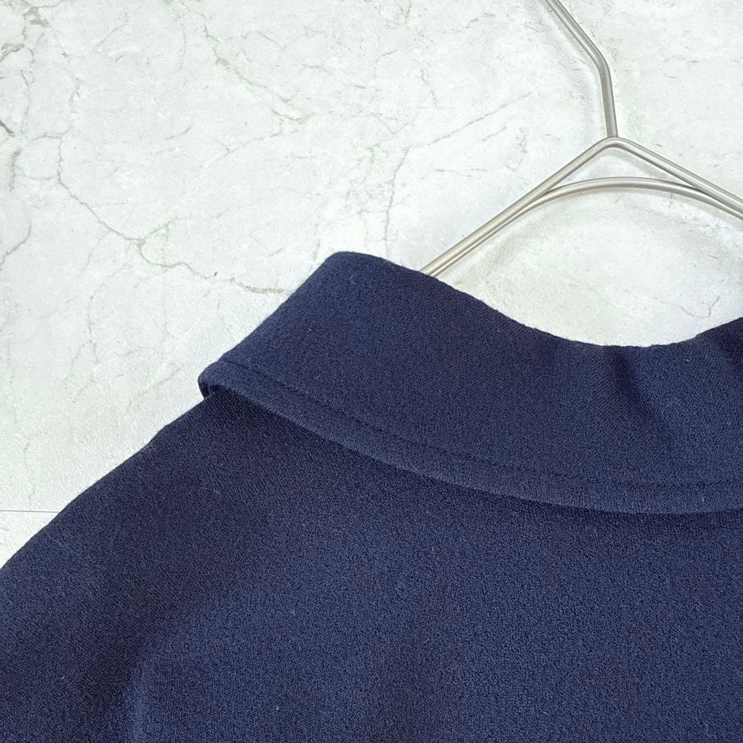 美品☆Leilian レリアン　大きいサイズ13号　ポンチョコート　濃紺　ウール