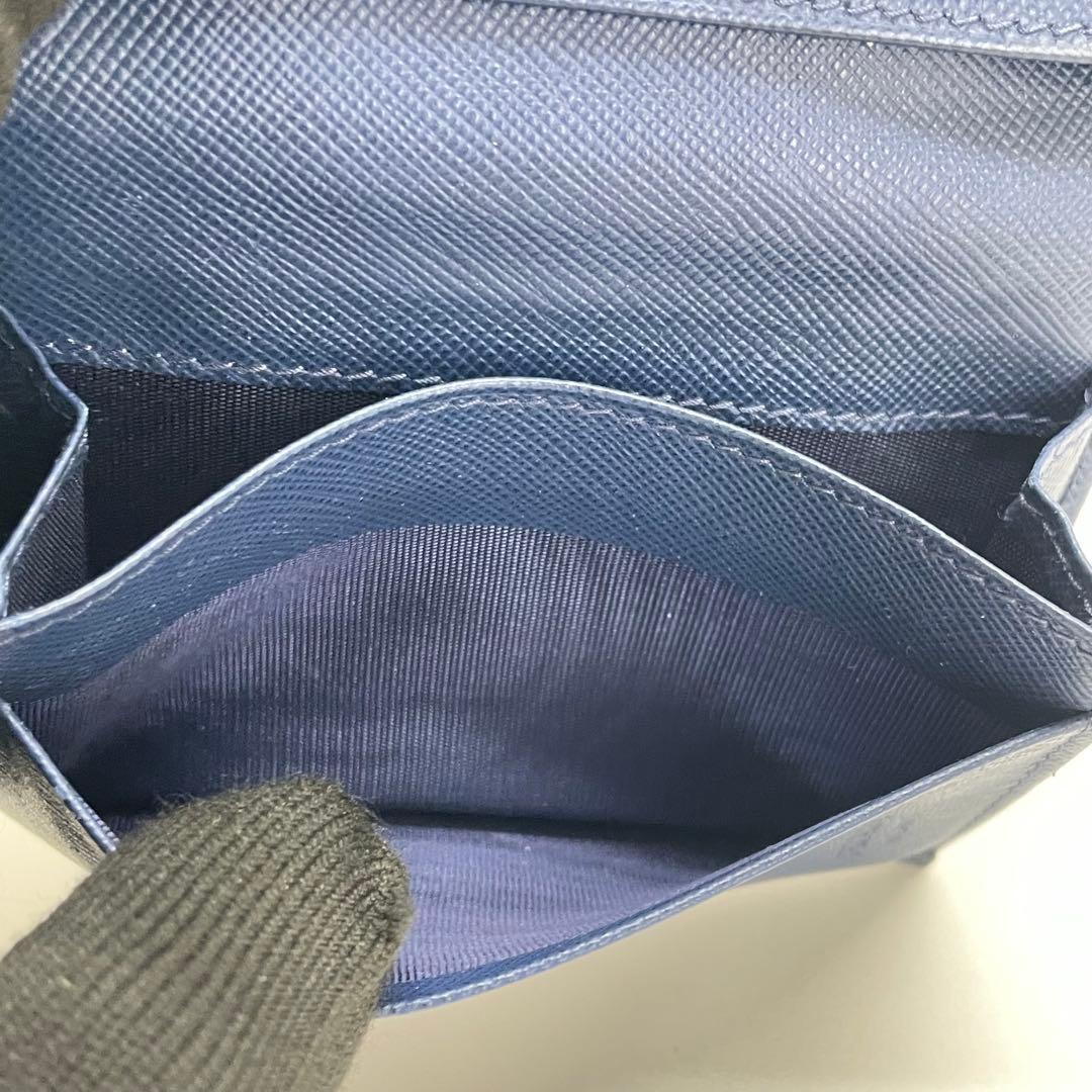 1837 PRADA プラダ 名刺入れ ブルー サフィアーノ レザー