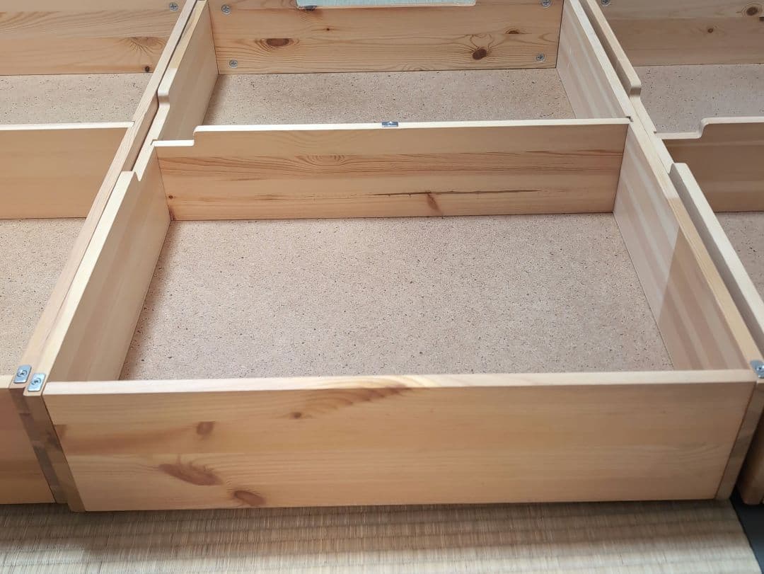 パイン材　ベッド下収納ボックス　仕切り付き　蓋付　3個セット