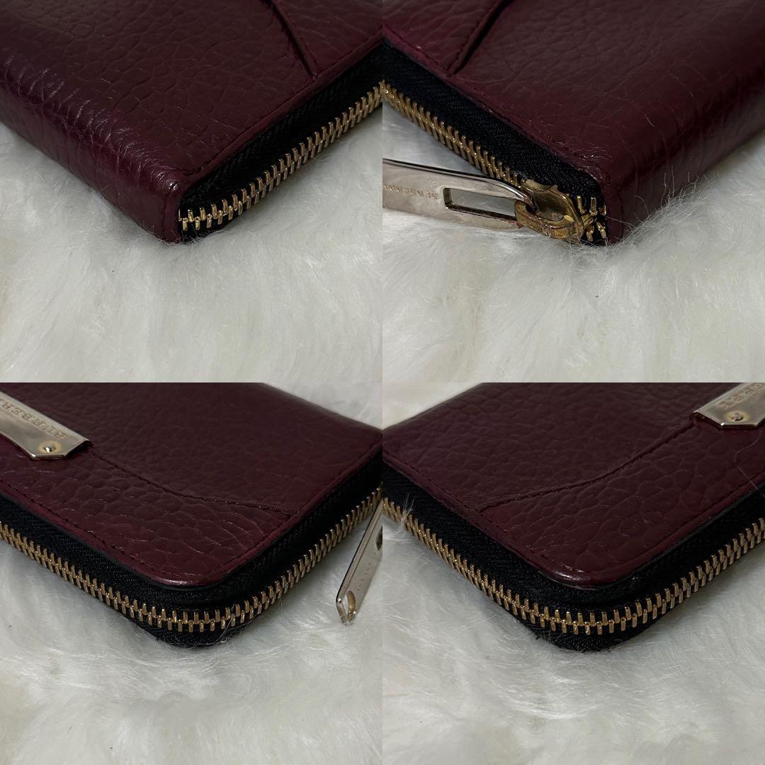 【美品】BURBERRY レザー 長財布 ノバチェック プレート ロゴ ボルドー