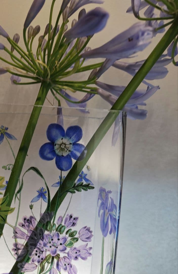 フリンジ ガラスアート 花瓶 フラワーベース 鳥 植物 花 絵画風