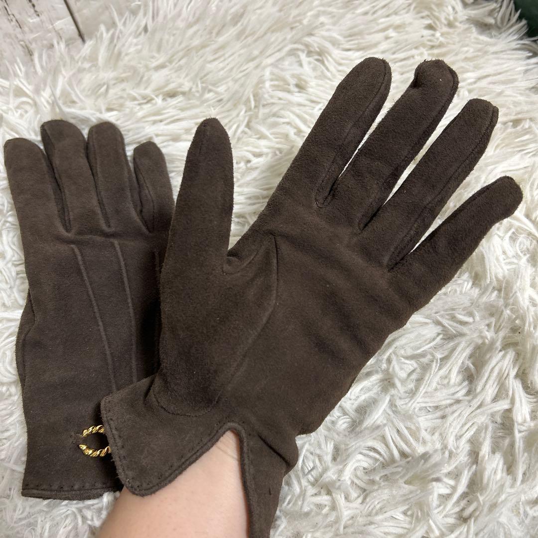 GUCCI 手袋　グローブ　ホースビット　スエード　ブラウン　レディース