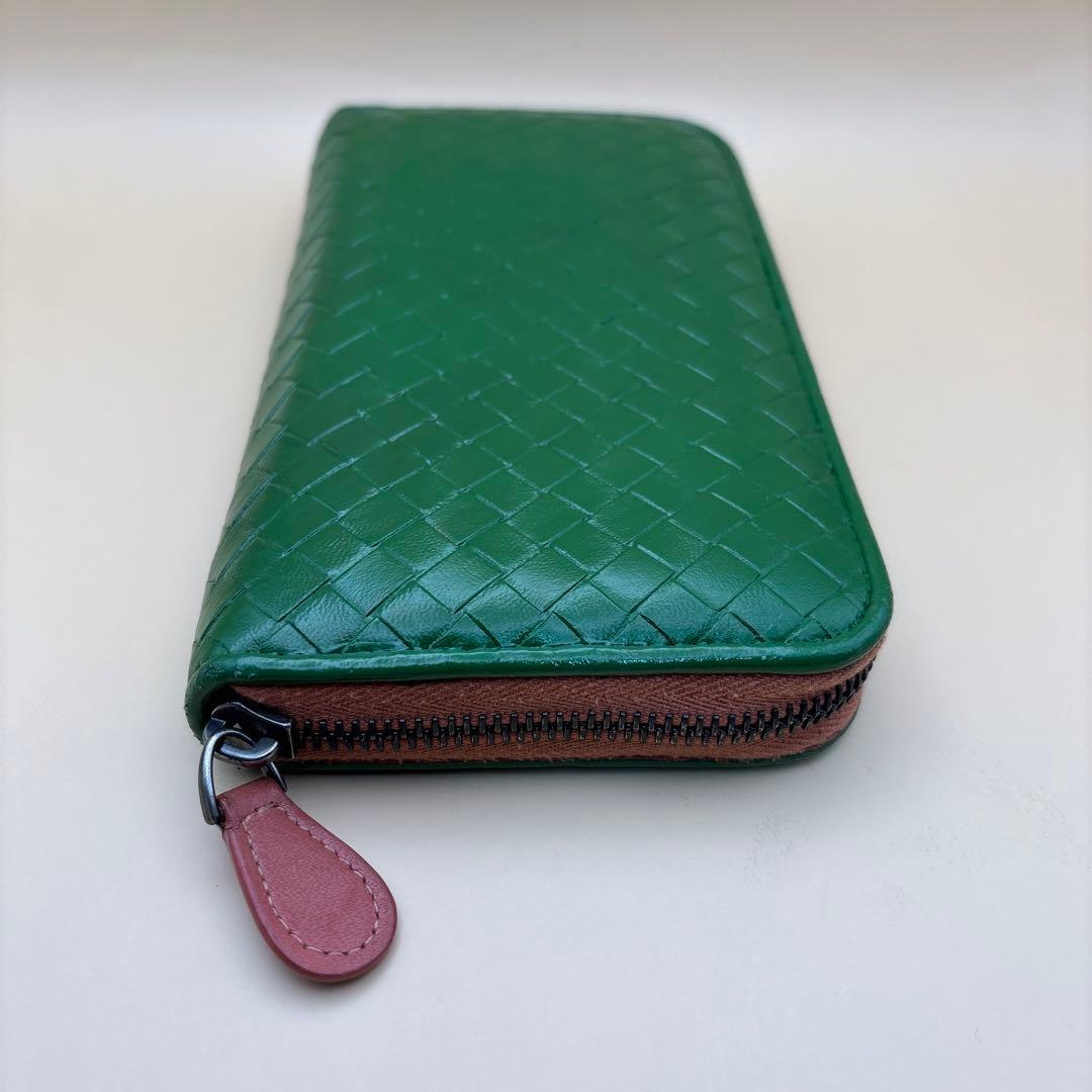 ③◆正規品◆ボッティガヴェネタイントレチャート ラウンドファスナー長財布グリーン