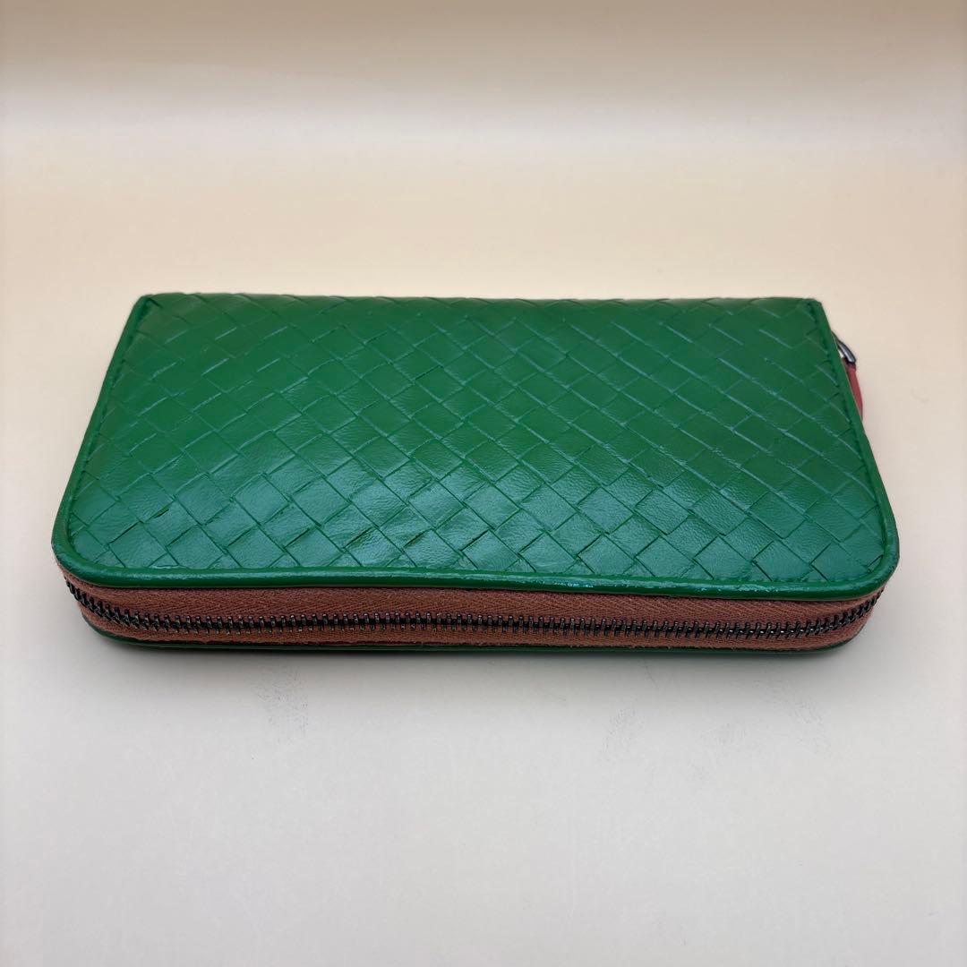 ③◆正規品◆ボッティガヴェネタイントレチャート ラウンドファスナー長財布グリーン