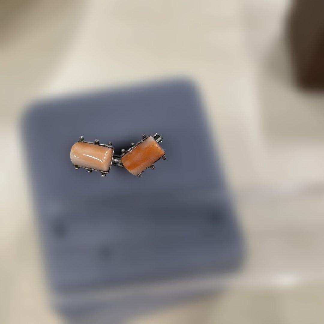 未使用　珊瑚　サンゴ　鳩の形状ブローチ ピンク珊瑚　イヤリング　淡いピンク