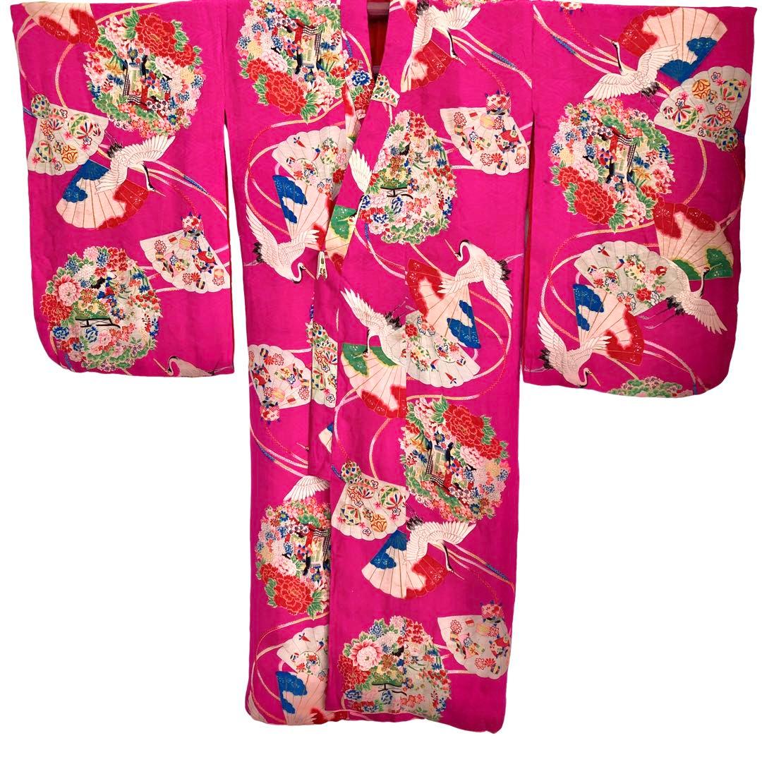 アンティーク女の子 鶴 子供着物 七五三 アンティーク着物 NO8