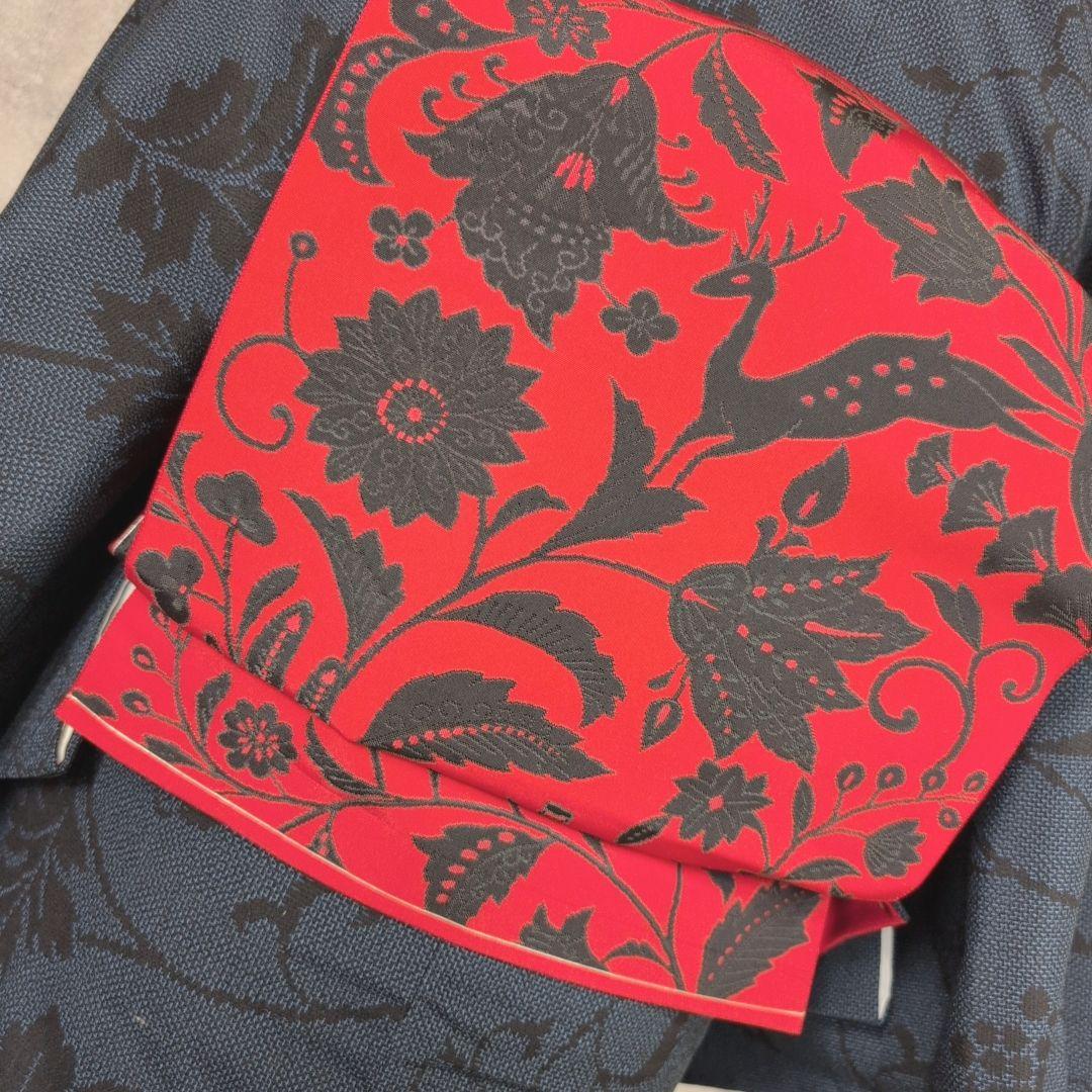 小紋　フルセット　着物　正絹　紺青　群青　ぶどう　蔦　おしゃれ　粋　F2