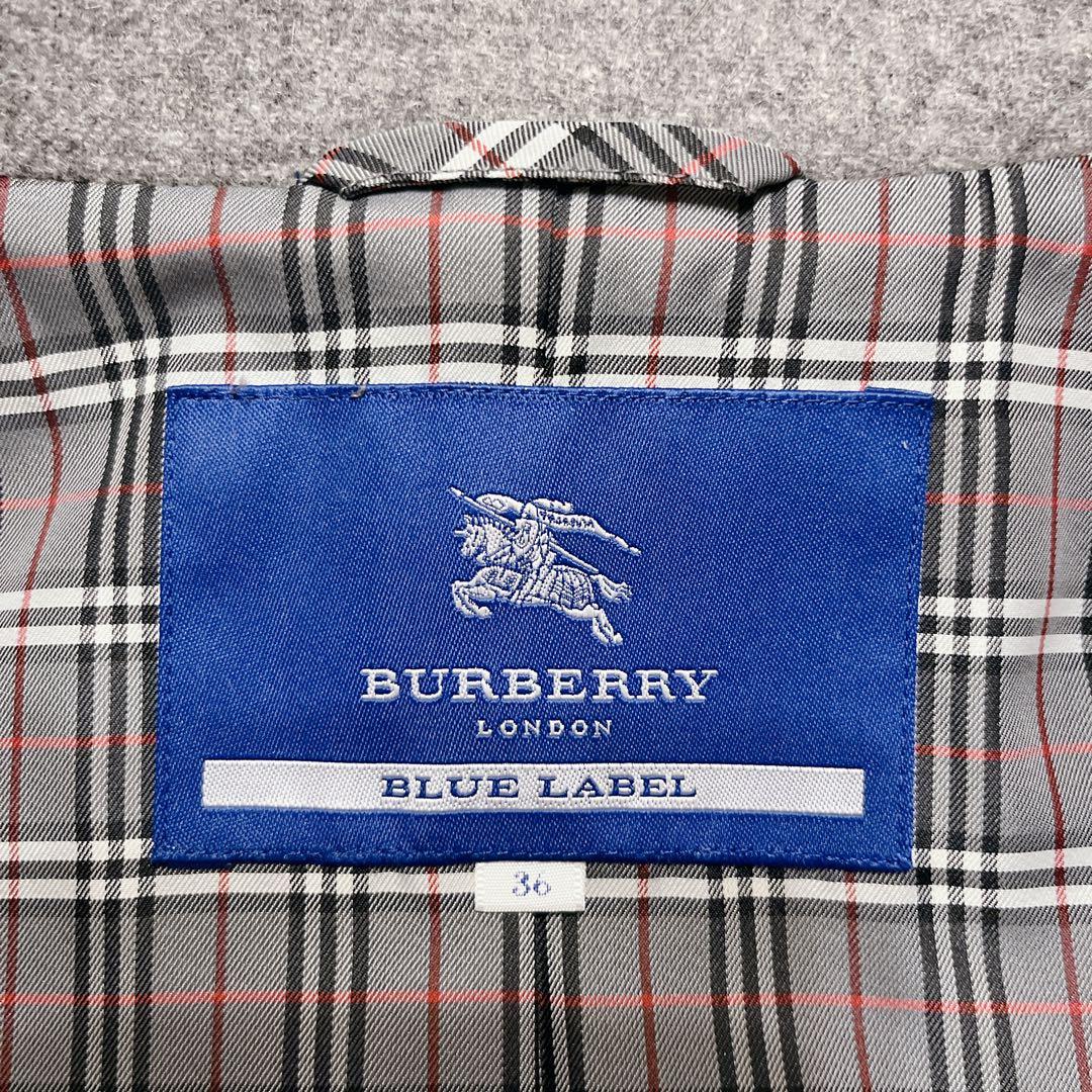 美品 バーバリーブルーレーベル アンゴラ ステンカラーコート グレー チェック