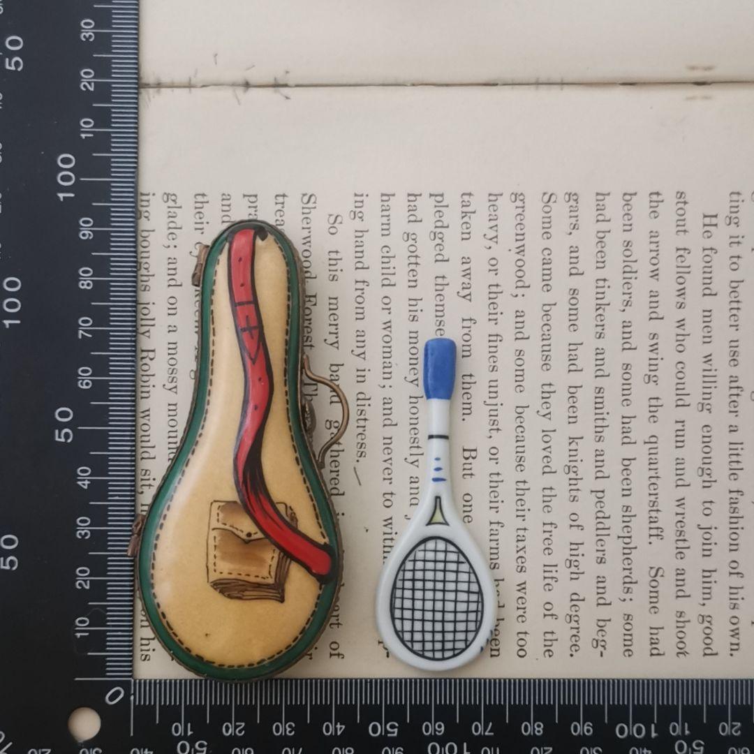 限定製産リモージュボックス　テニスラケット＆ケース　ミニチュア　フランス製　陶器