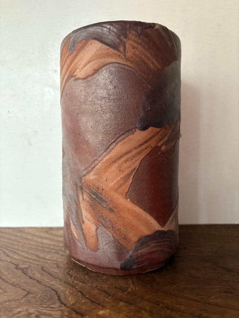 松崎健　焼締刷毛目文花入　共箱　未使用品