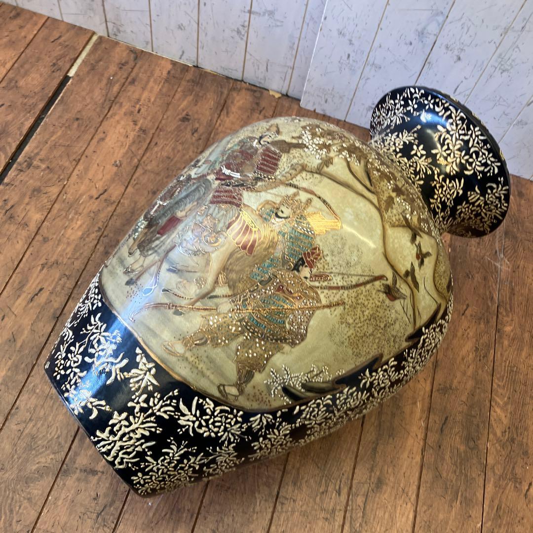 ヴィンテージ 綿竜軒 陶器 大型 飾り壺 豪華絢爛 武者絵図 花瓶 花器 骨董品