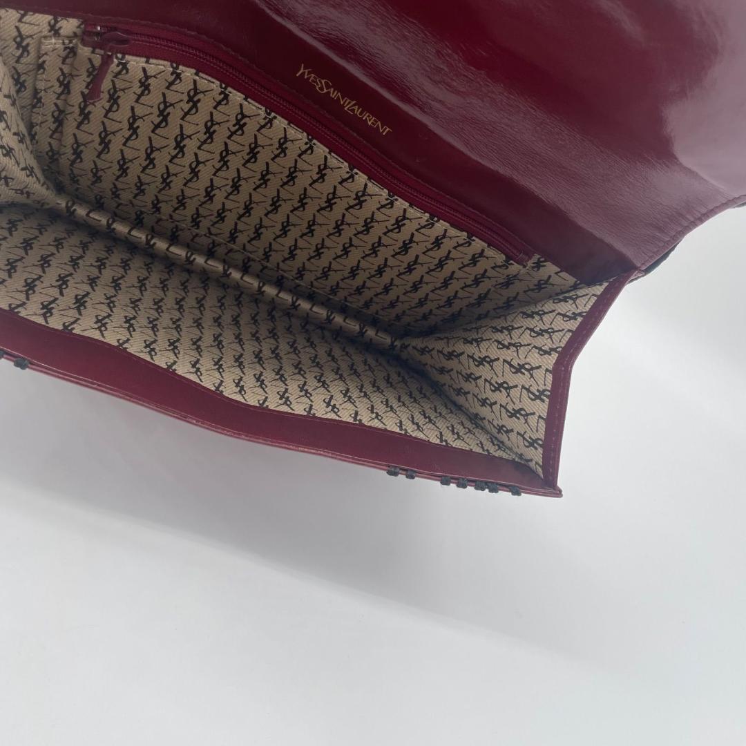 良品✨ イヴサンローラン YSL 刺繍ロゴ クラッチバッグ ボルドー