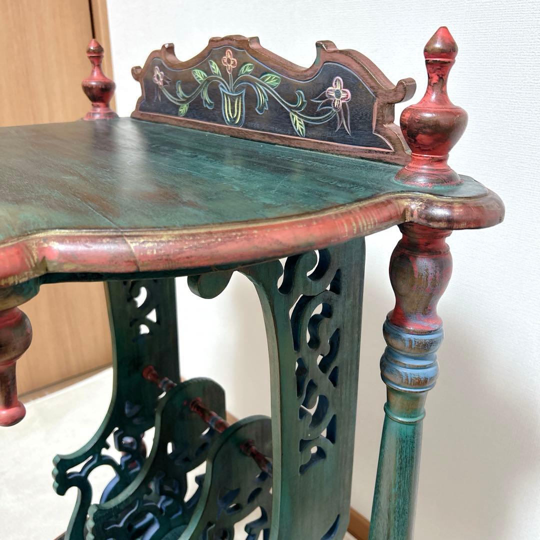 希少 英国 19世紀 彩飾ラック付 サイドテーブル 彫刻 19世紀〜1950s