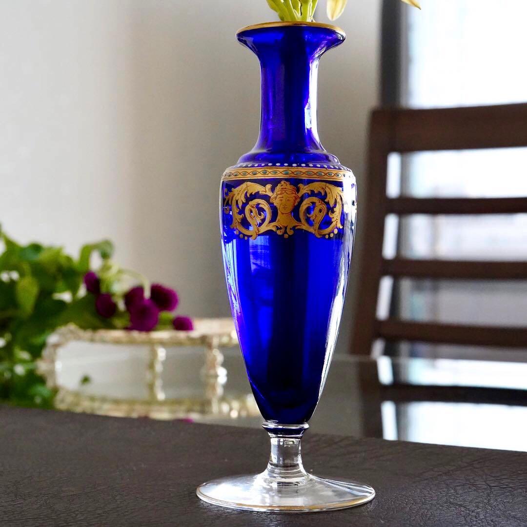 極希少★オールドバカラBACCARAT★24金彩＆エナメル彩装飾 花瓶★一輪挿し