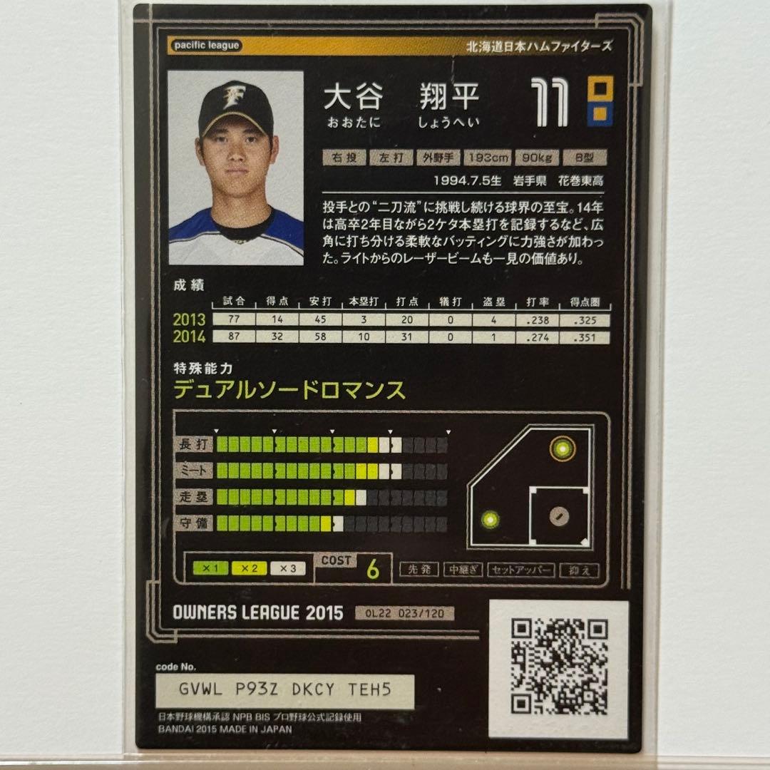 大谷翔平 銀箔サインカード2015年 プロ野球オーナーズリーグ