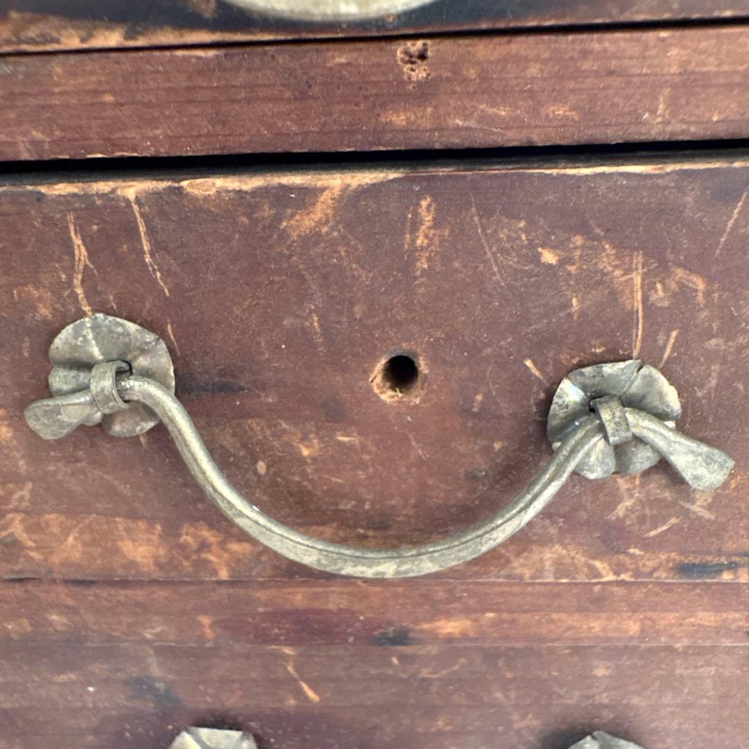 昭和レトロ 木製小引き出し 4段 持ち手付き 古道具 裁縫箱風 ヴィンテージ