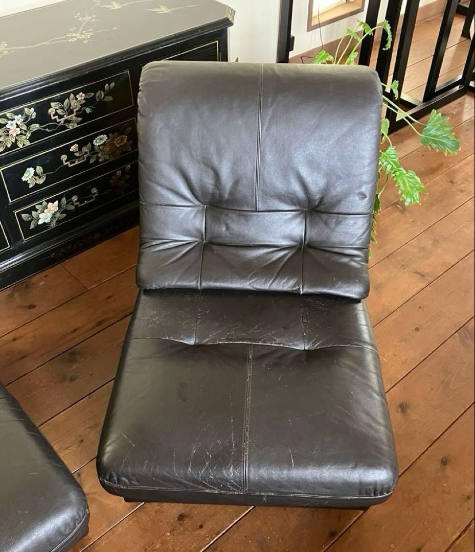 カリモク1人掛けソファー ブラック 革製品 中古家具 昭和レトロ