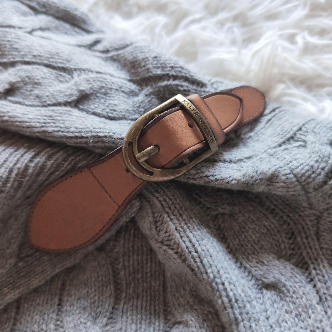 美品✨ポロ ラルフローレン 現行タグ ニットポンチョ カシミア ケーブル 牛革