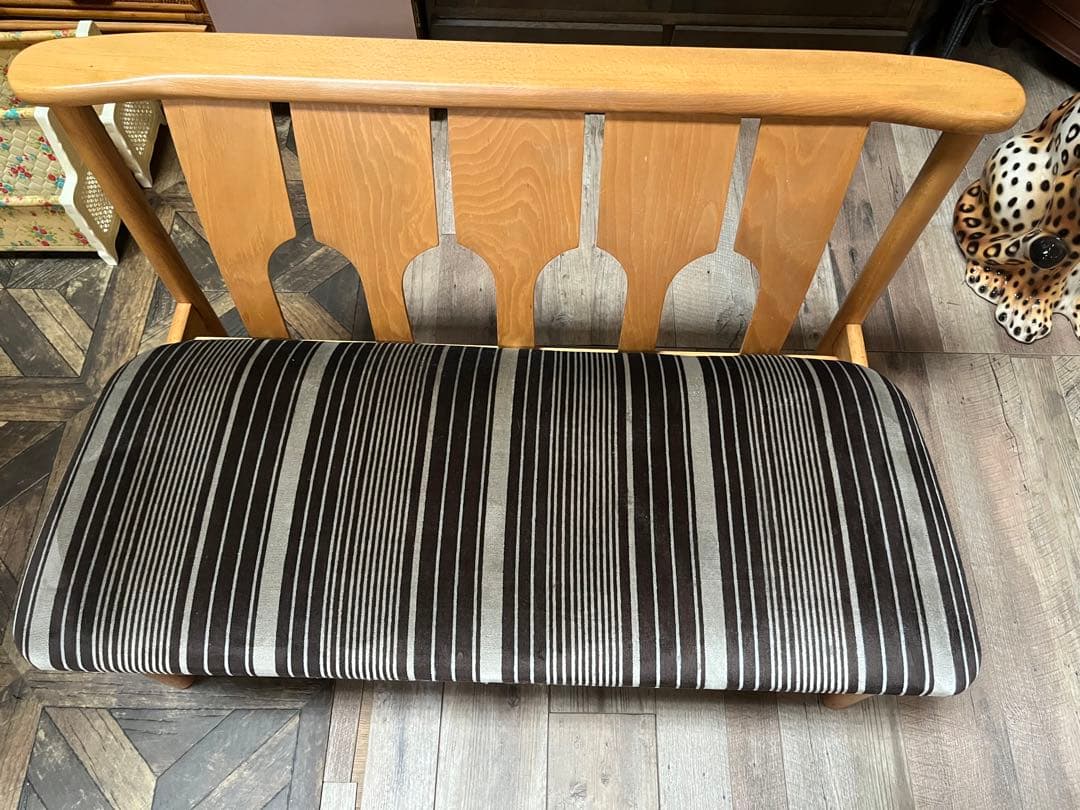 長椅子 ベンチ ソファ 昭和レトロ 当時物 インテリア アンティーク ストライプ