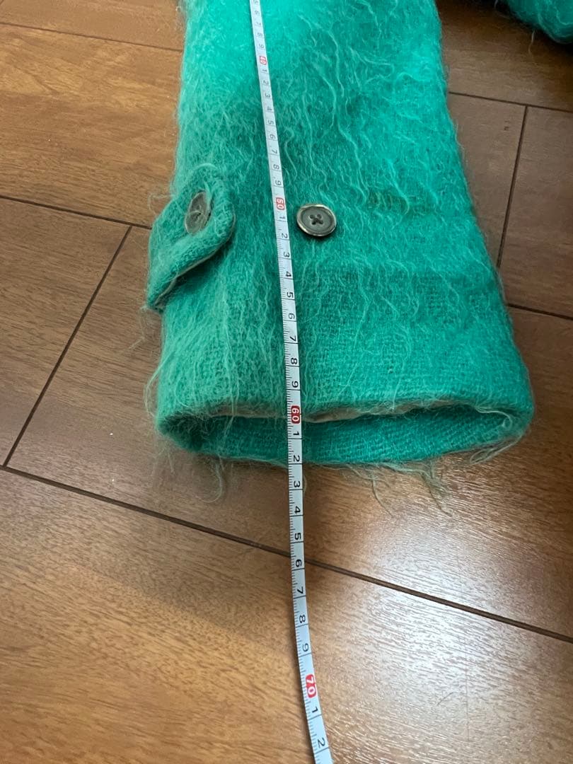 ターコイズ モヘア素材　ダッフルコート フード付き