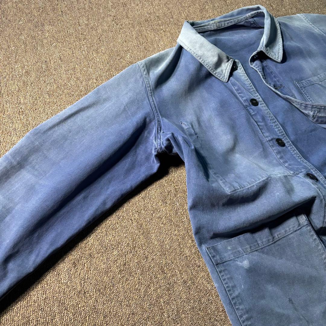 ユーロヴィンテージ ワーク エンジニアジャケット 鬼フェード ダメージ ナス紺