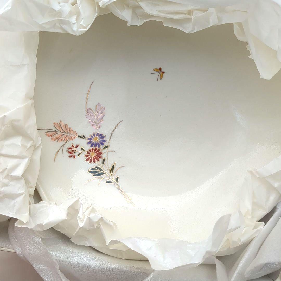 希少✨十五代 沈壽官窯 白薩摩焼 花 蝶 謹製 骨董 皿 約20cm 和食器箱付