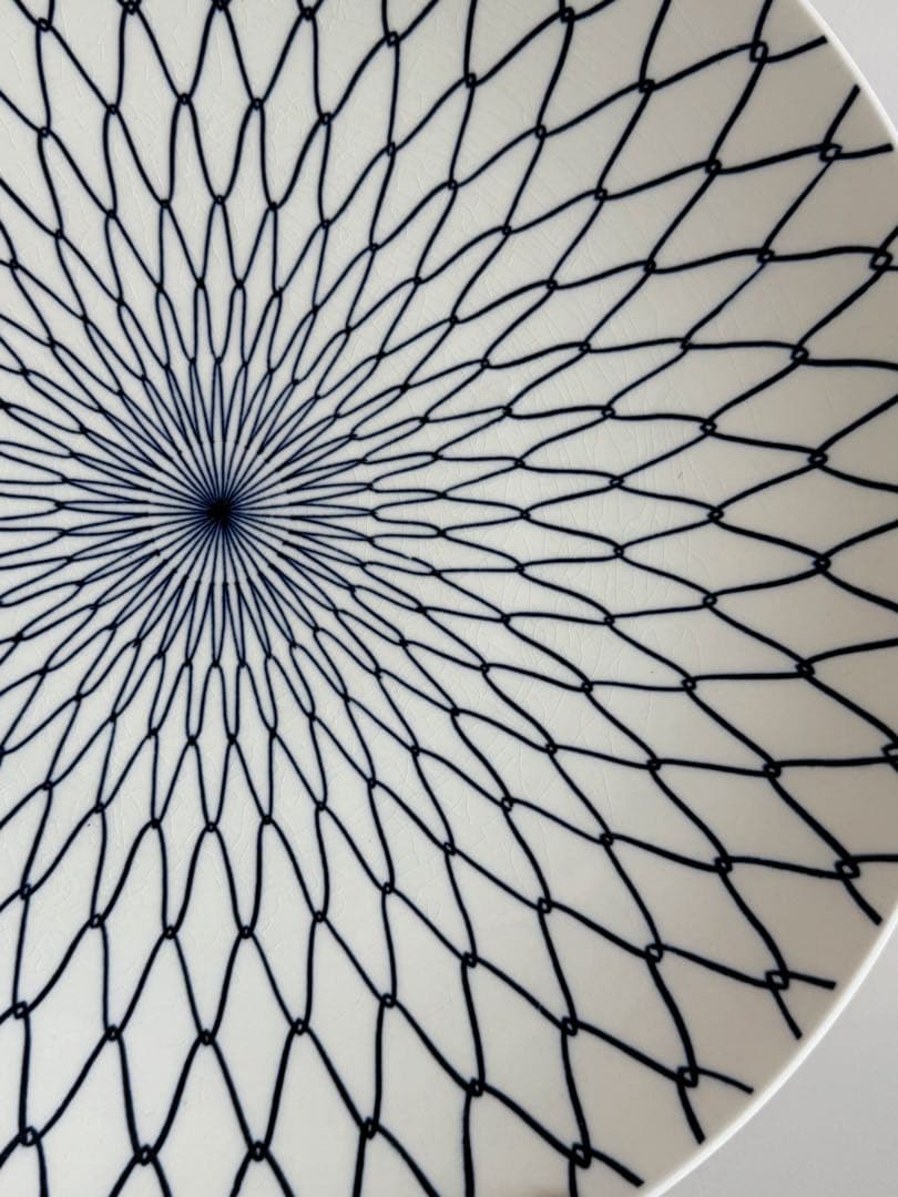 網目模様の青い陶器皿