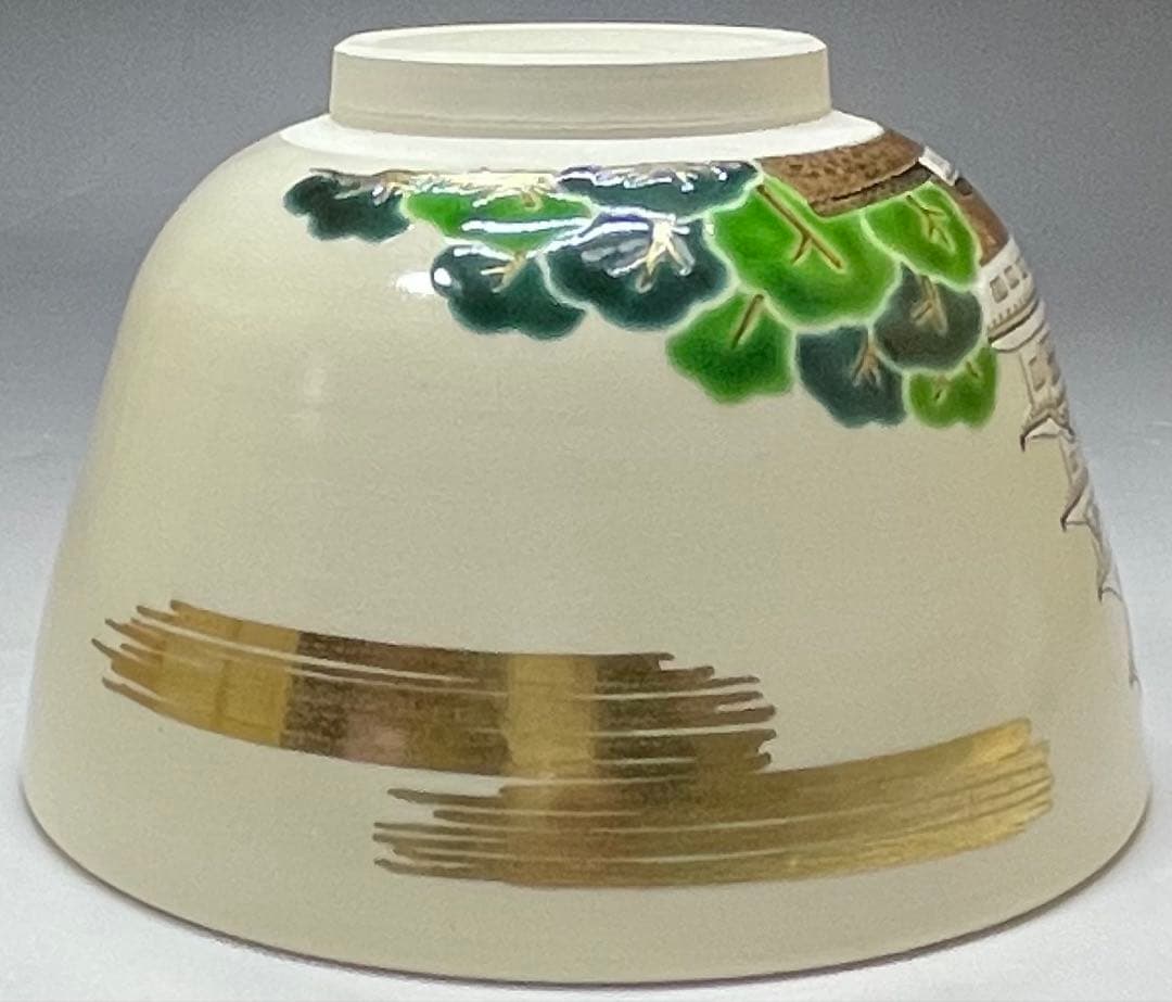 脇田雄峰　色絵　姫路城ノ画　平成大修理　茶碗　四方桟共箱　共布　栞　eb9151