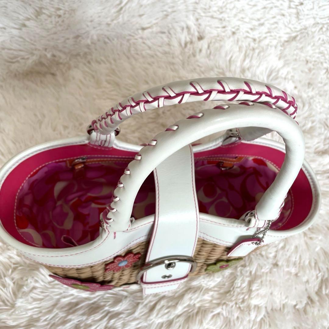 美品✨コーチ　フラワーモチーフ ストローバッグ かごバッグ 花 ソーホー　保存袋