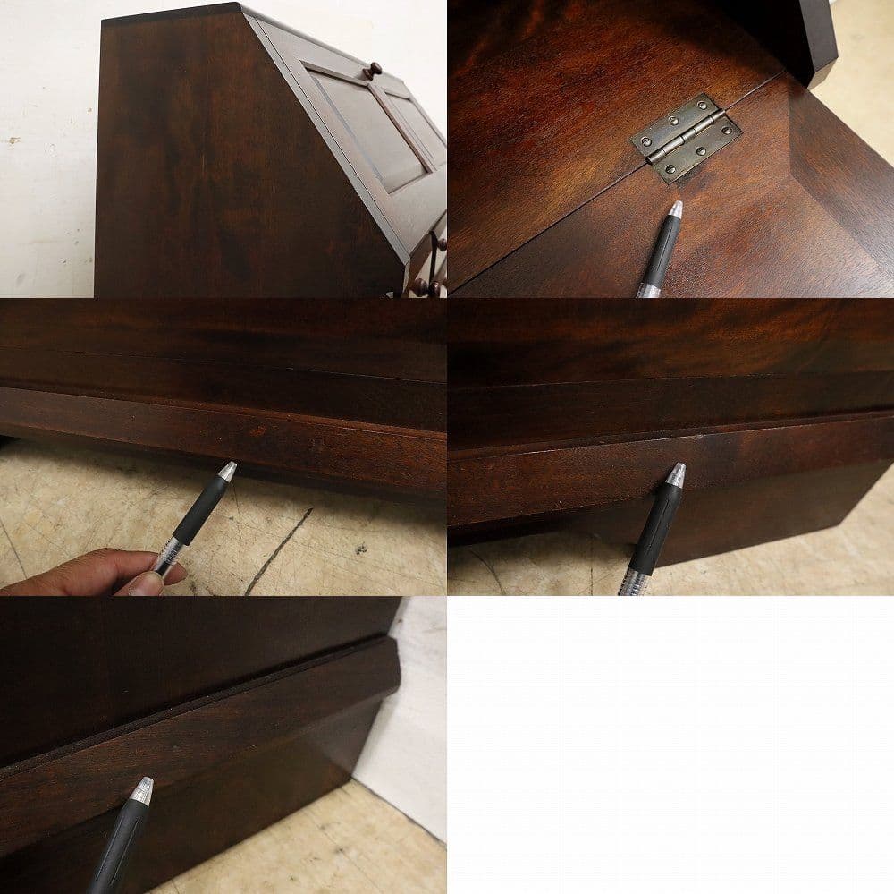 【松本民芸家具】 T型ライティングビューローデスク机ミズメザクラ無垢