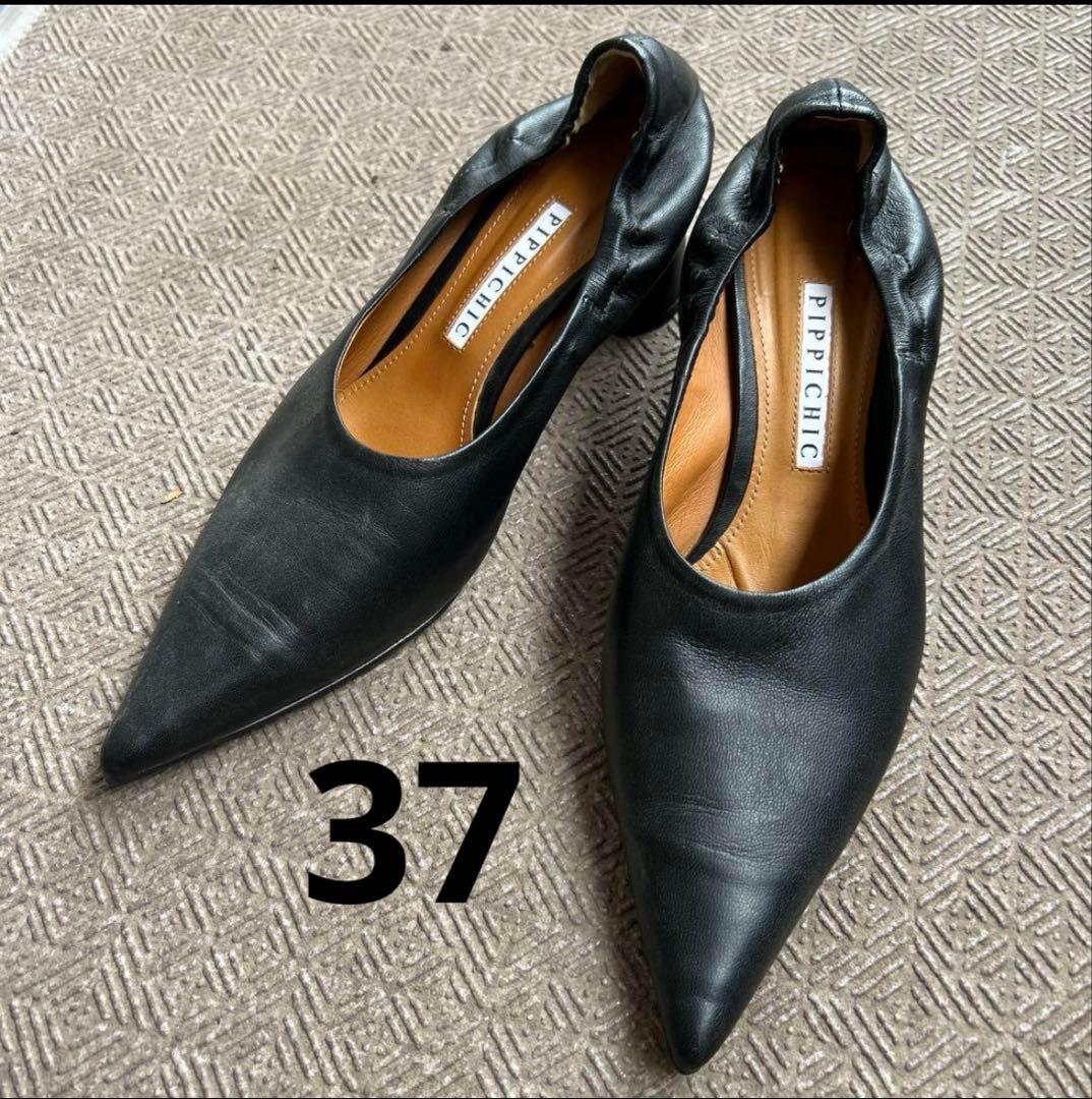 美品　PIPPICHIC ブラック レザーパンプス　37サイズ