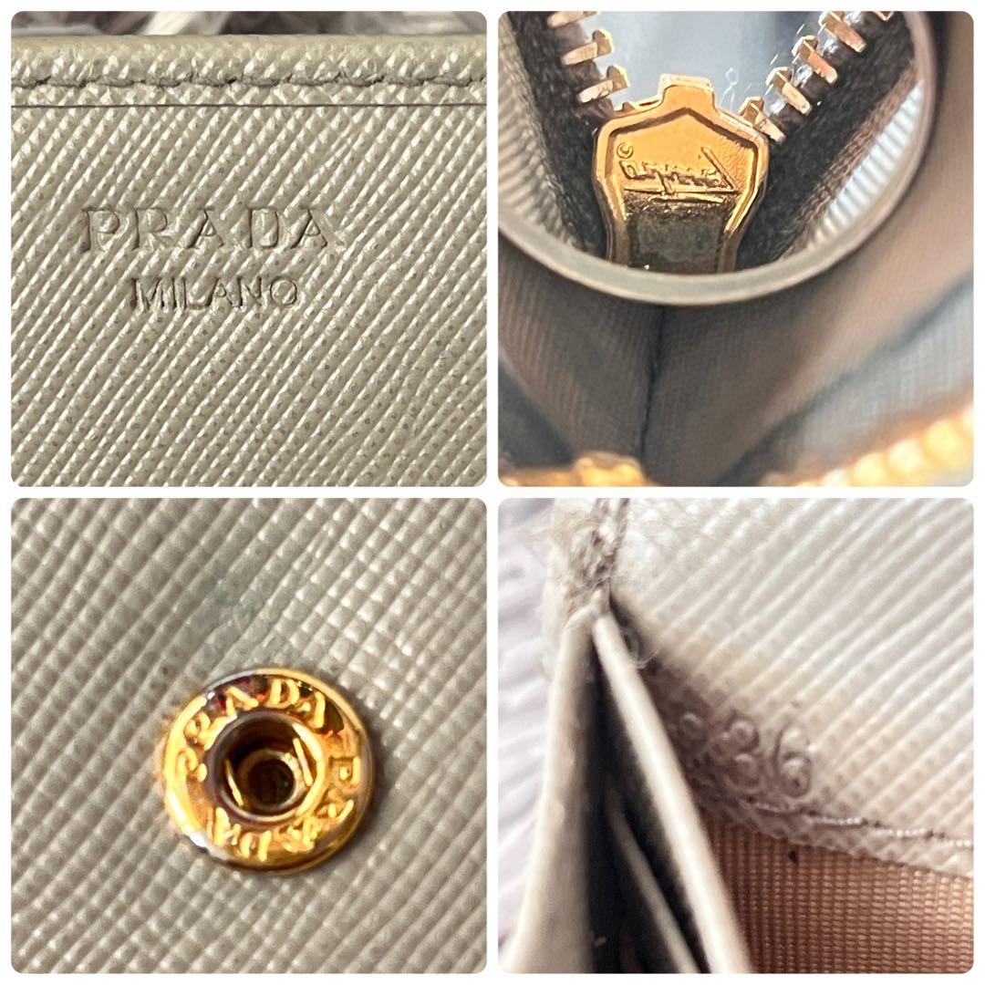 良品✨PRADA サフィアーノ　長財布　メタルロゴ　グレージュ　レディース