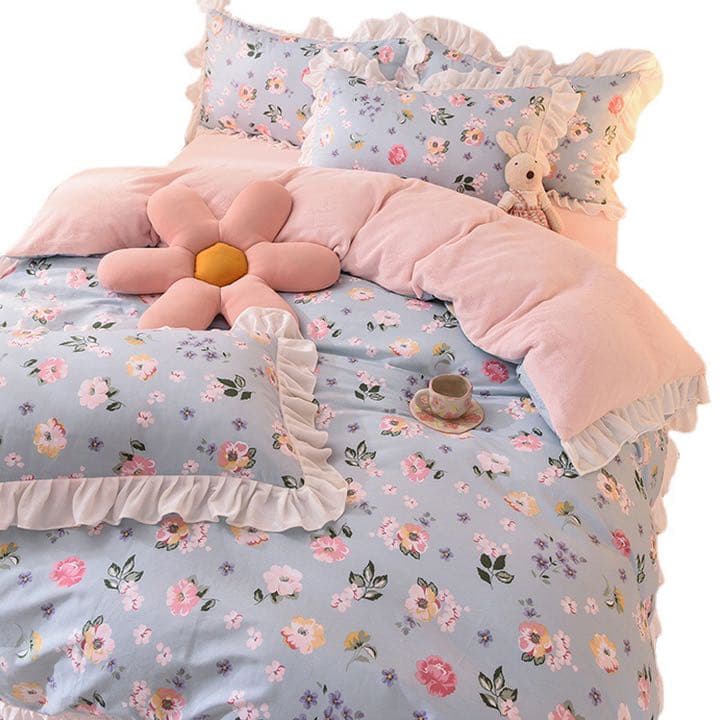 新作 寝具4点セット 秋冬暖かいカバーセット 花柄 可愛い 掛け布団カバーセット