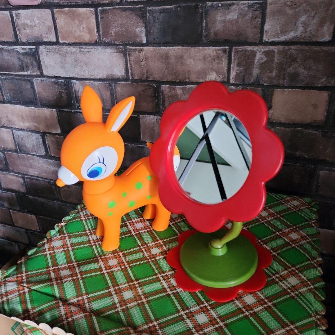 ☘️昭和レトロポップ☘️オレンジ色の子鹿貯金箱&フラワーミラー