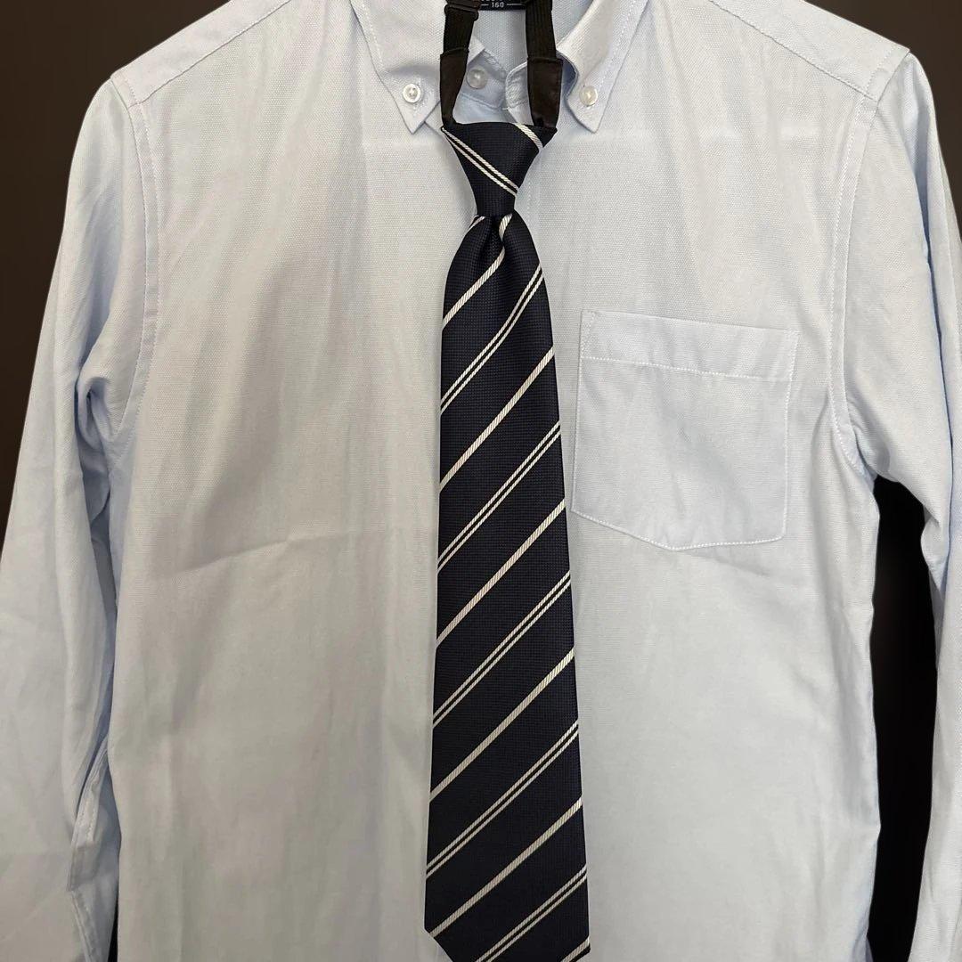 BEAMS EDSIGN紺色ストライプ スーツ(160cm)ワイシャツネクタイ付