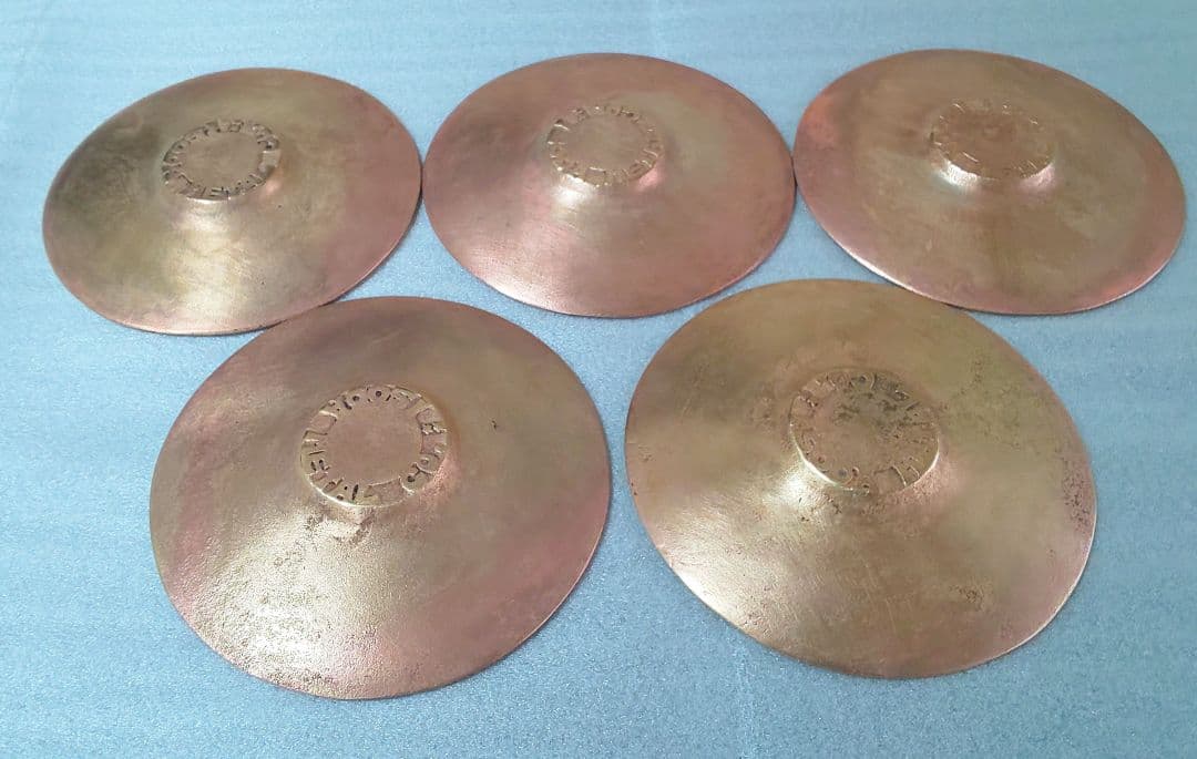 銅製茶托五客 陽咸二作 獅子魚鶴図 煎茶道具 煎茶器 銅茶托