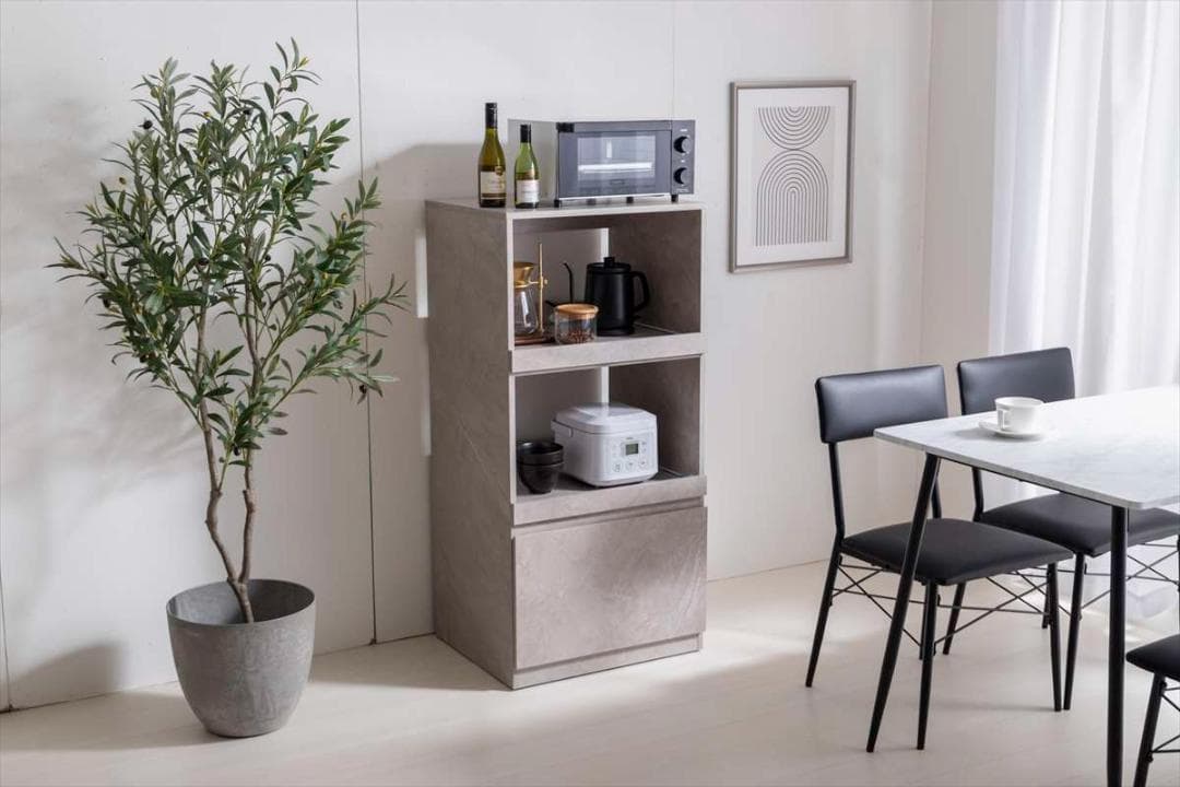 【送料無料】レンジ台 キッチン収納 ラック コンセント付き ストーン調