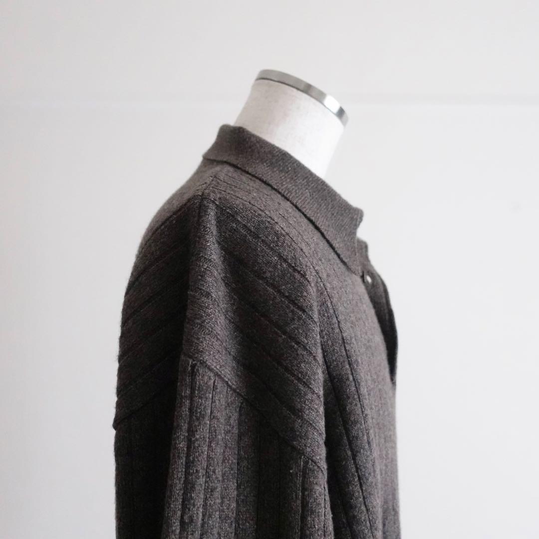 【イタリア製】OLD LANVIN カシミアウール　リブニットポロ　グレー