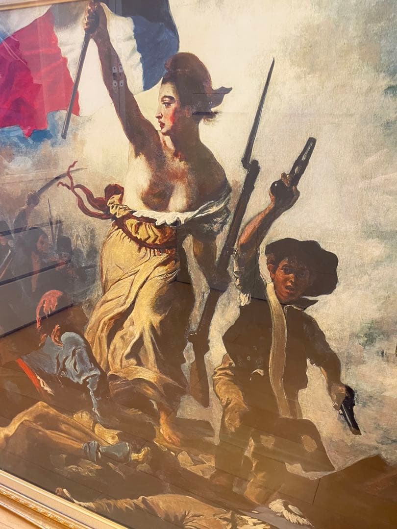 民衆を導く自由の女神ドラクロワ 額縁付レプリカ絵画 大型アート131×105cm