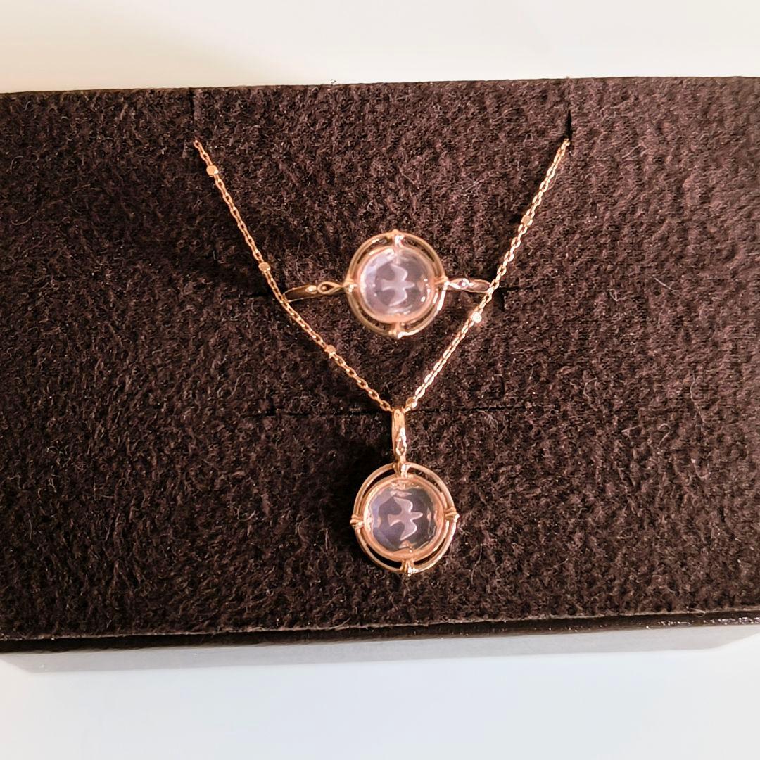 ②　チャーム　agete　K10 ゴールド　限定　ローズクォーツ　鳥　ネックレス