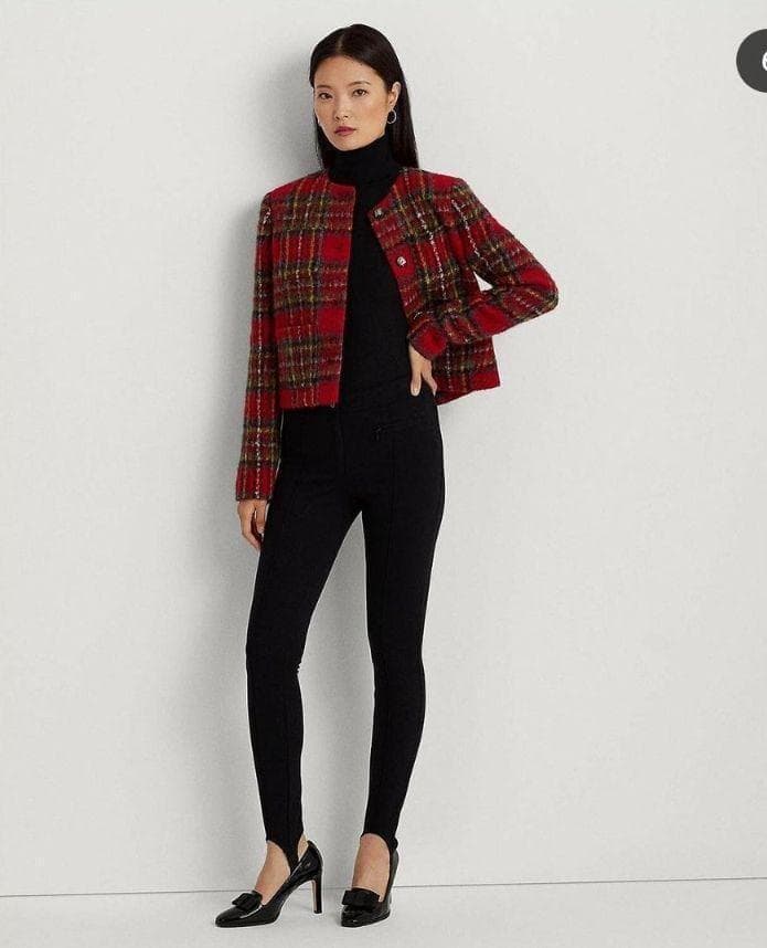 ローレンラルフローレン　チェック モヘア クロップ ド ジャケット ４