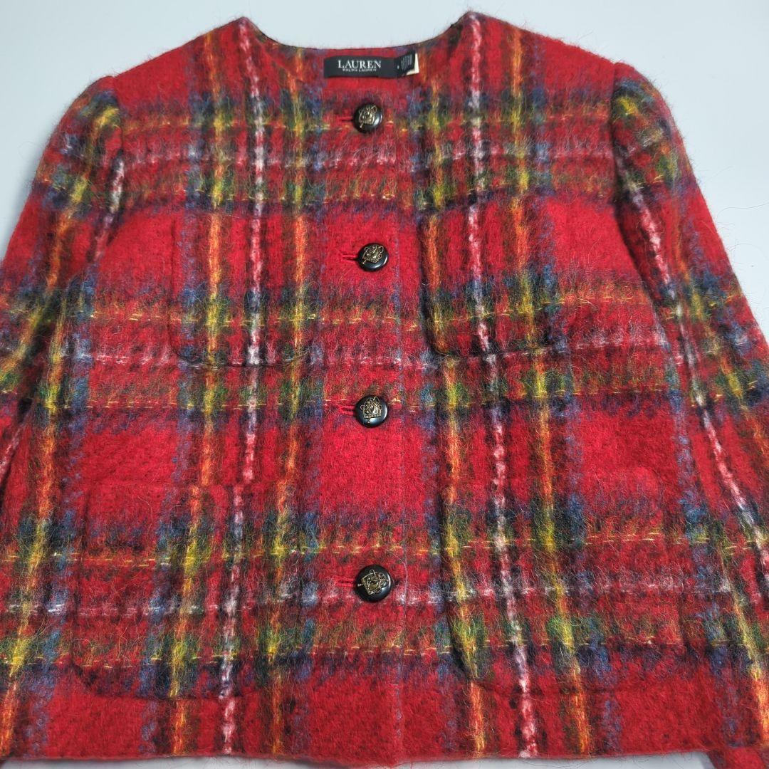 ローレンラルフローレン　チェック モヘア クロップ ド ジャケット ４