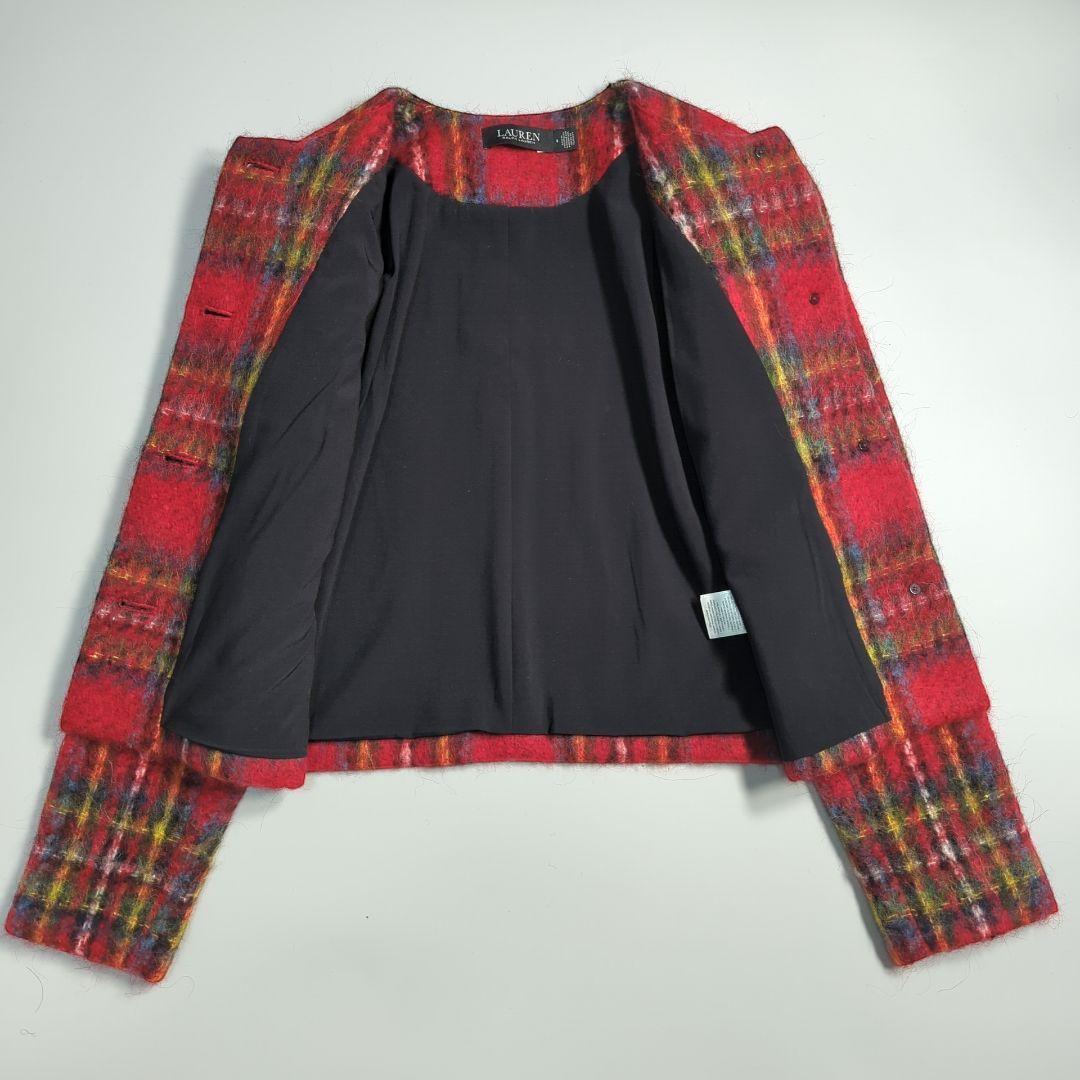 ローレンラルフローレン　チェック モヘア クロップ ド ジャケット ４