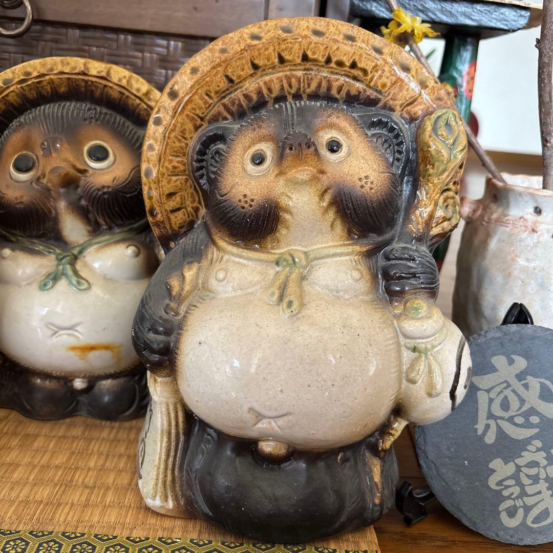 信楽焼 たぬき 置物 4体体セット 白狸含 昭和レトロ