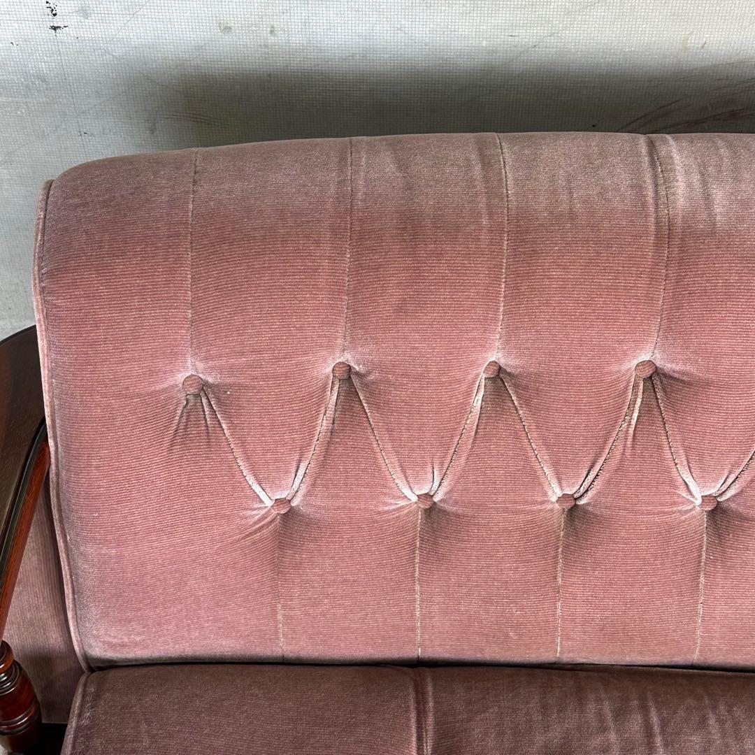 ✦80s✦ 昭和レトロ 三人掛けソファー ベロア生地 木製アーム アンティーク