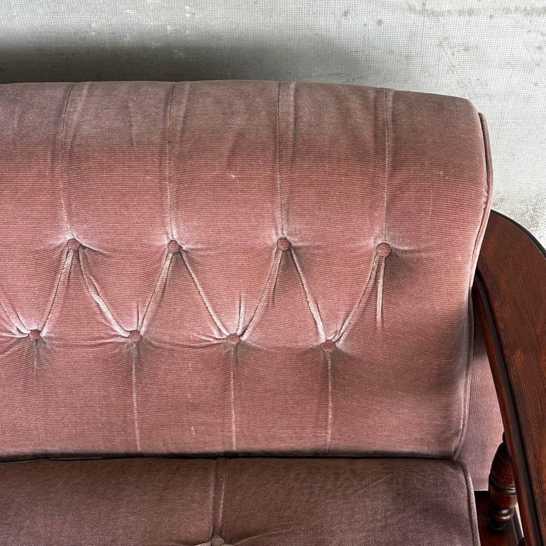✦80s✦ 昭和レトロ 三人掛けソファー ベロア生地 木製アーム アンティーク
