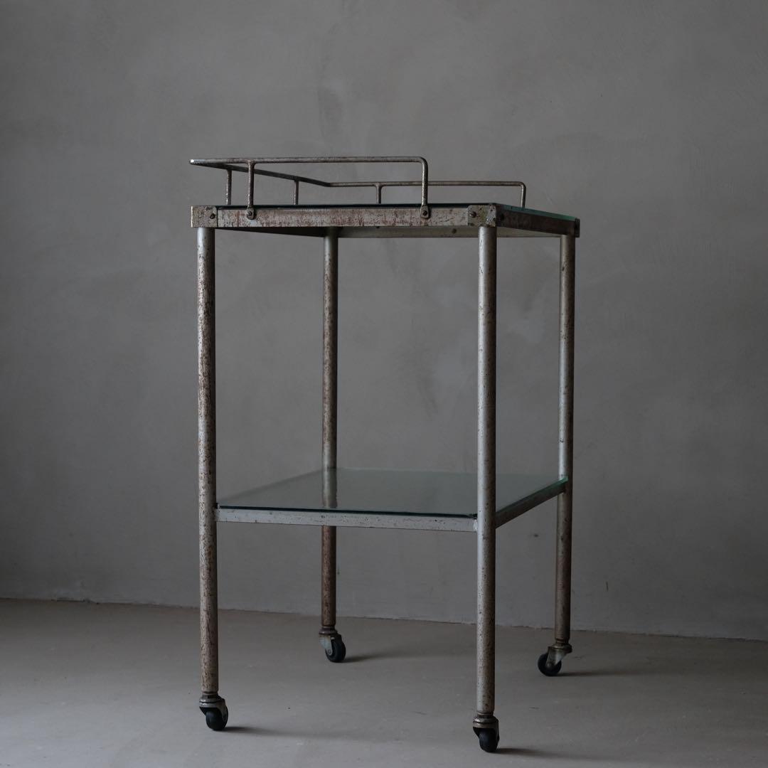 古いガラストップワゴン　棚 シェルフ 収納 古家具 古道具 アンティーク レトロ