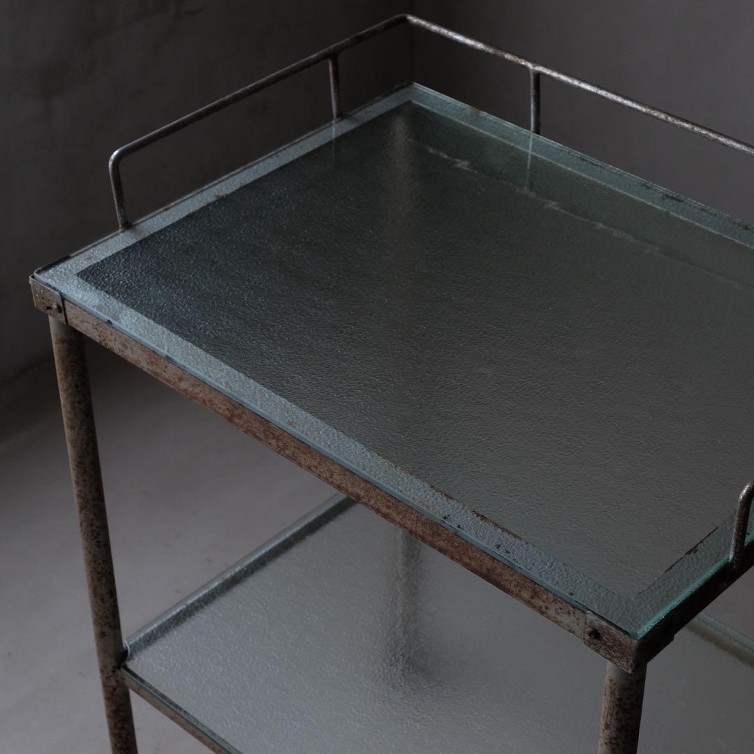 古いガラストップワゴン　棚 シェルフ 収納 古家具 古道具 アンティーク レトロ